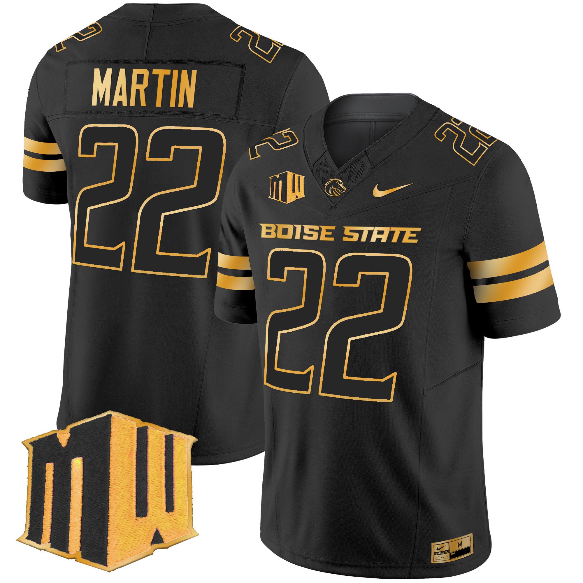 Men Boise State Broncos #22 Martin Black Nike 2024 Gold Vapor Limited NCAA Jersey style 1